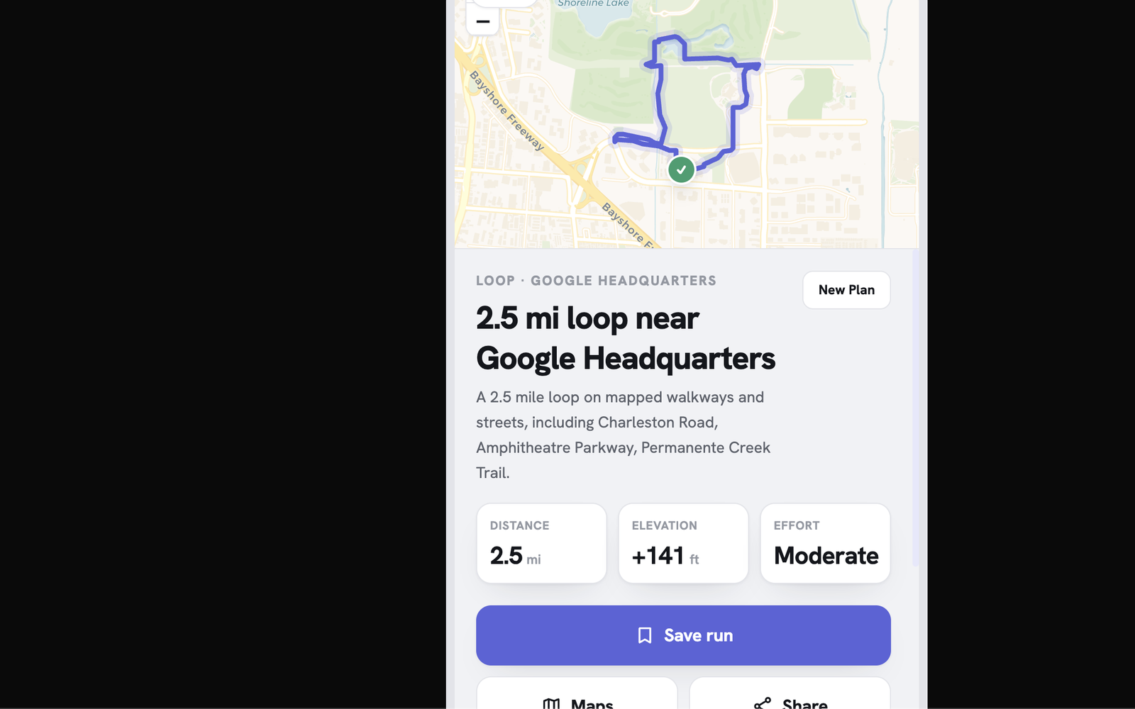 Looper — generated running route on map